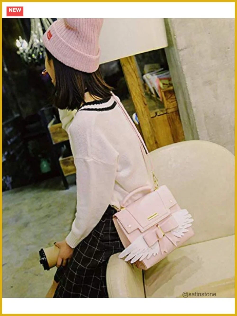 Kawaii Wing Bow Design PU Leather Crossbody Shoulder Bag Satchel Handbag